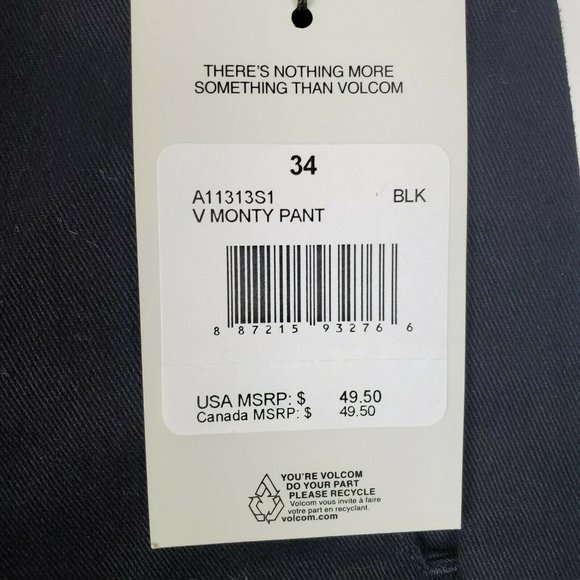 NWT VOLCOM Mens New Casual Pants Black V Monty 34 - Picture 9 of 10